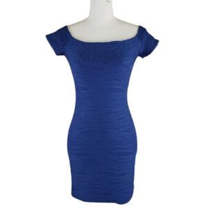 Brat Star Blue Ribbed Off-Shoulder Bodycon Dress – Size Small